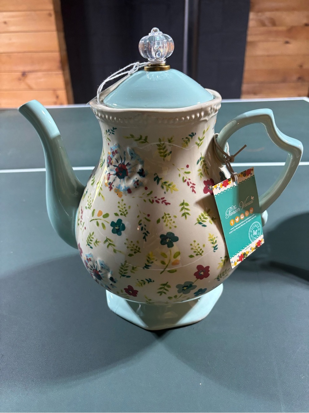 Floral Ceramic Teapot with Blue Accents Pioneer Woman